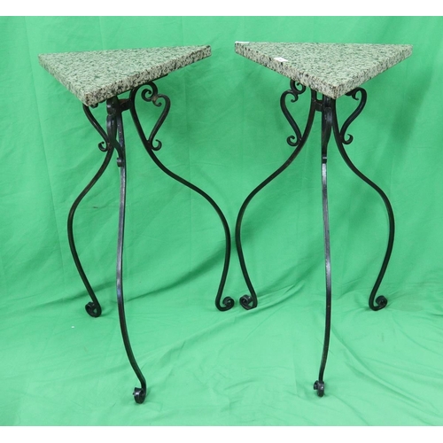 266 - Pair of triangular marble topped plant stands