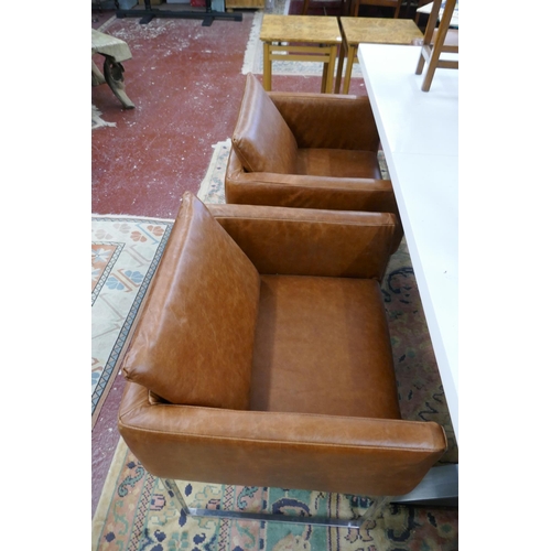 268 - Set of 6 retro Danish chairs recently re-covered in tan leather