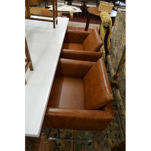 268 - Set of 6 retro Danish chairs recently re-covered in tan leather