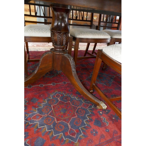 275 - Large 2 pillar mahogany dining table with 2 leaves - Approx L: 302cm W: 117cm H: 77cm