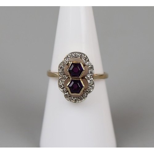 28 - Gold amethyst & diamond ring - Size M½