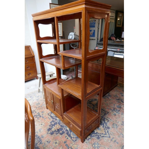 290 - Oriental themed room divider bookcase - Approx W: 102cm D: 41cm H: 167cm