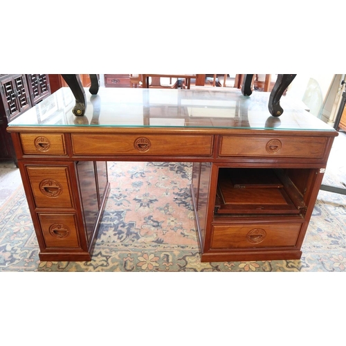 291 - Oriental themed desk - Approx W: 148cm D: 76cm H: 80cm