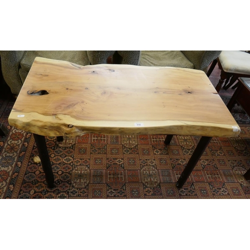 318 - Coffee table made from Victorian sash window weights with elm top (all metal fabrication by Veterans... 