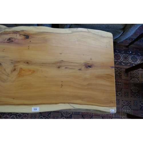 318 - Coffee table made from Victorian sash window weights with elm top (all metal fabrication by Veterans... 