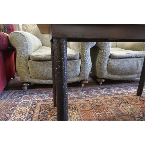 318 - Coffee table made from Victorian sash window weights with elm top (all metal fabrication by Veterans... 