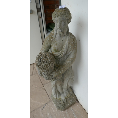 332 - Large stone statue of flower girl - Approx height: 104cm