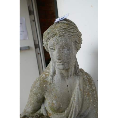 332 - Large stone statue of flower girl - Approx height: 104cm