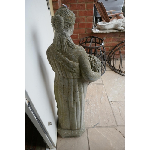 332 - Large stone statue of flower girl - Approx height: 104cm