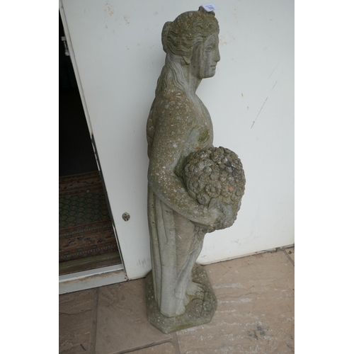 332 - Large stone statue of flower girl - Approx height: 104cm