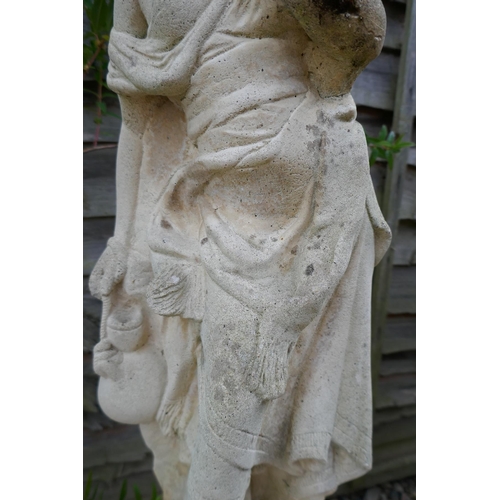 342 - Stone statue of girl on plinth - Approx H: 103cm