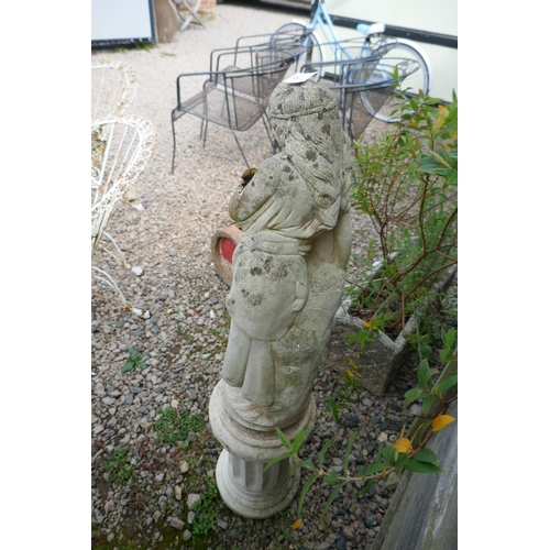 342 - Stone statue of girl on plinth - Approx H: 103cm