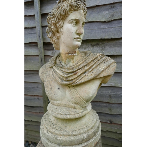 343 - Stone bust on plinth - Approx H: 104cm