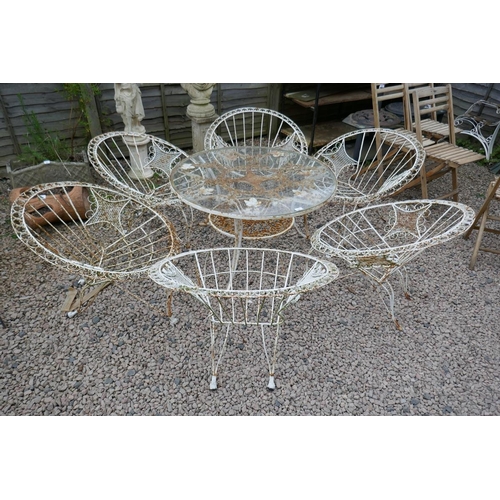 355 - Unique handmade metal garden table and 6 chairs (with cushions)