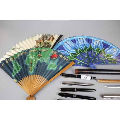 48 - Collection of pens and fans to include a BOAC fan