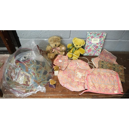 74 - Collection of Liberty items to include Merrythought and Harrods teddy bears