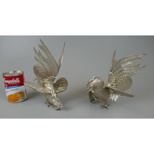 76 - Pair of silver plated fighting cockrells