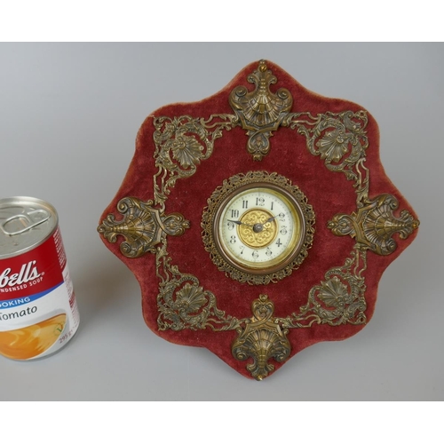 84 - Desk time piece by British United Clock Co Birmingham in red velvet and gilt metal shell decorated c... 