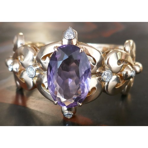 43 - 18ct gold bracelet cast with diamonds and amethyst circa 1970's - Approx total weight 63g & appr... 