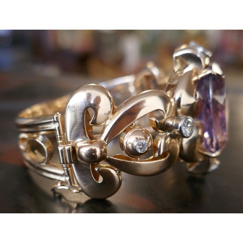 43 - 18ct gold bracelet cast with diamonds and amethyst circa 1970's - Approx total weight 63g & appr... 