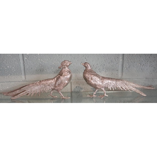 105 - Pair of white metal pheasants