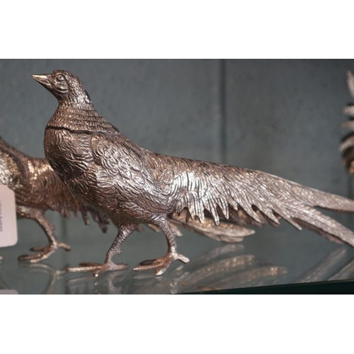 105 - Pair of white metal pheasants