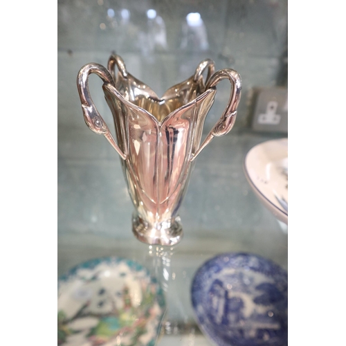 115 - Interesting silver plate Art Nouveau style vase along with a cocktail shaker by James Dickson & ... 