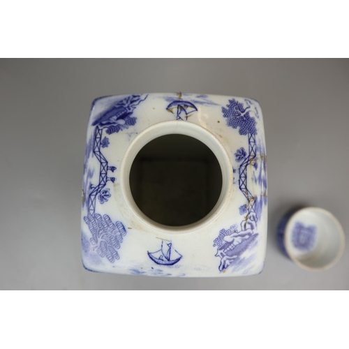 122 - Antique blue and white porcelain tea caddy - Ringtons lid A/F