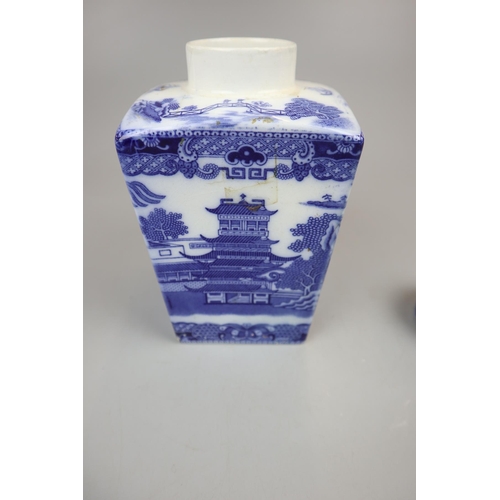 122 - Antique blue and white porcelain tea caddy - Ringtons lid A/F