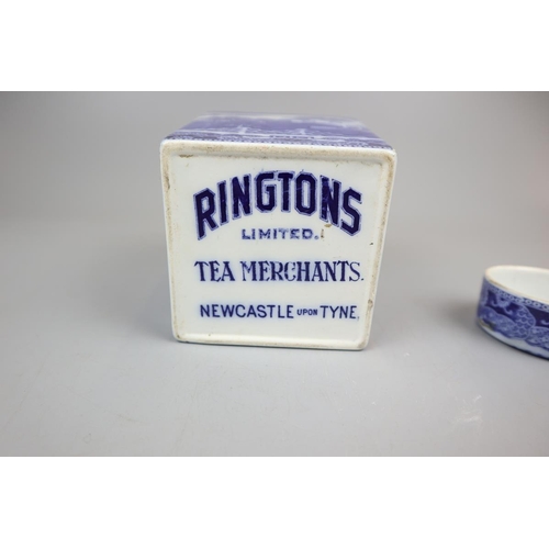 122 - Antique blue and white porcelain tea caddy - Ringtons lid A/F