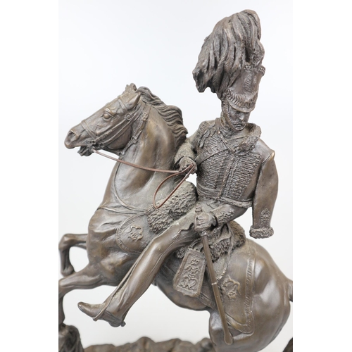 157 - Bronzed figure of solider on horse - Approx height: 30cm