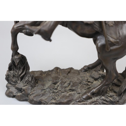 157 - Bronzed figure of solider on horse - Approx height: 30cm