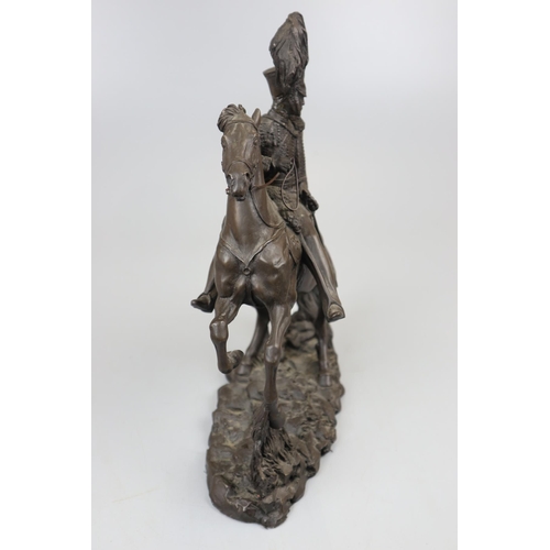 157 - Bronzed figure of solider on horse - Approx height: 30cm