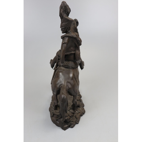 157 - Bronzed figure of solider on horse - Approx height: 30cm