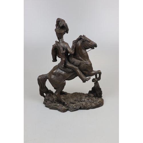 157 - Bronzed figure of solider on horse - Approx height: 30cm