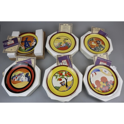 185 - Distinctively different set of 6 Clarice Cliff plates by Wedgwood