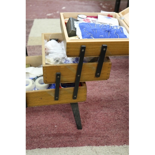 207 - 3 tier wooden cantilever sewing box with contents