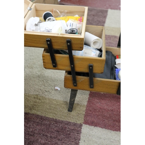 207 - 3 tier wooden cantilever sewing box with contents