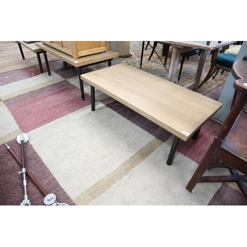 215 - Coffee table made from Victorian sash window weights with oak top and feet (all metal fabrication by... 