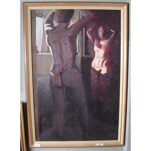 227 - Oil on canvas nude in mirror by Giuliano Ponzi - Approx image size: 59cm x 90cm