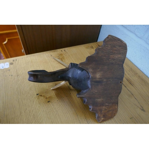 243 - Wooden carved African mask and elephant head