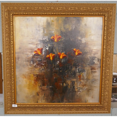 244 - Judy Allen floral display. Signed. Oil on canvas 70cm x 70cm