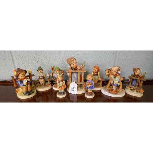 251 - A selection of Goebel figurines with playtime theme after sister Marie Hummel's drawings. All polych... 