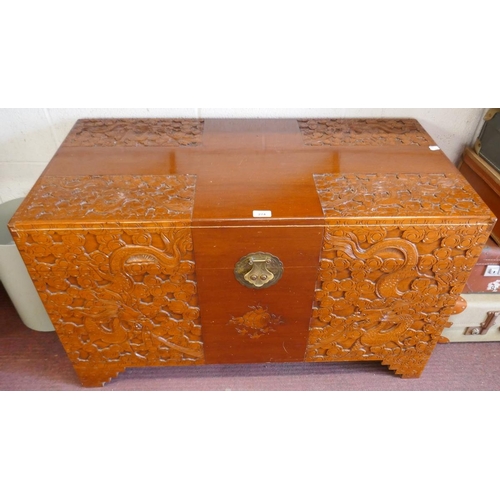 274 - Carved Oriental camphor wood chest - Approx W: 104cm D: 53cm H: 62cm