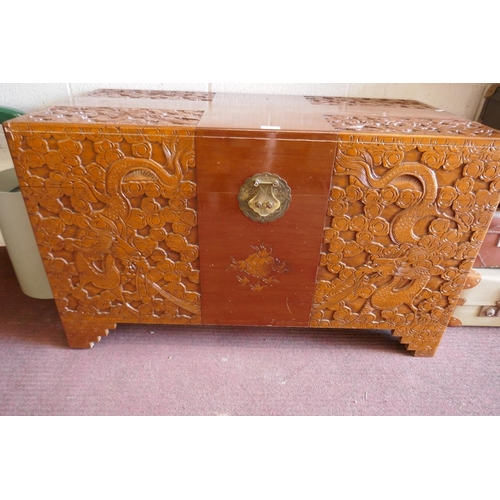 274 - Carved Oriental camphor wood chest - Approx W: 104cm D: 53cm H: 62cm