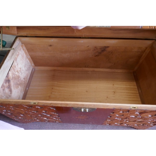 274 - Carved Oriental camphor wood chest - Approx W: 104cm D: 53cm H: 62cm