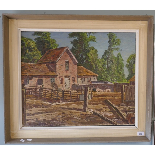 279 - Oil William Warden RBA 1908-1982 Leasham Farm - Approx image size: 60cm x 50cm