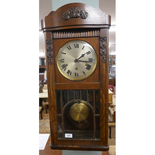 307 - 1920's Art Deco wall clock with Westminster chimes