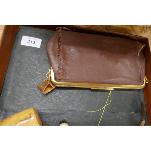 313 - P.O.W. leathersmiths case and contents