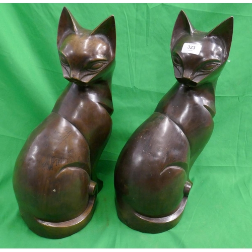 323 - Pair of bronze stylised cats - Approx height: 49cm